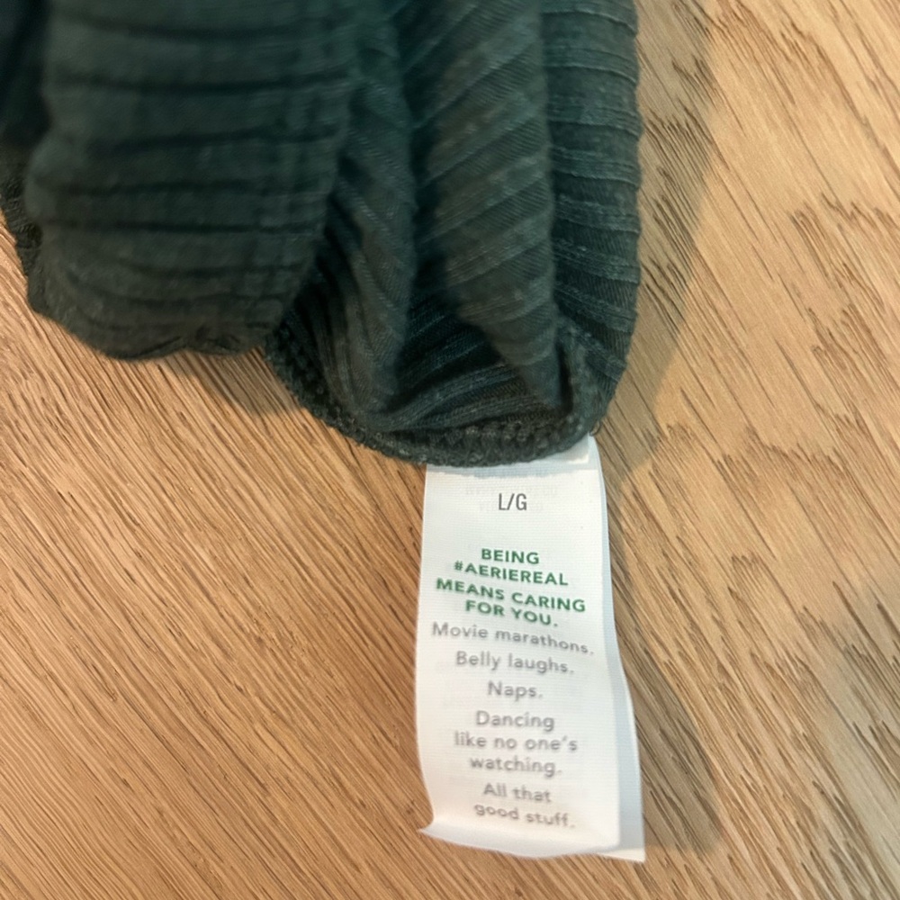 Aerie Green Ribbed One-Shoulder Top - Picture 3 of 4